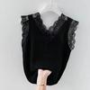 2025 Chaleco Pequeño Camisola de Seda de Hielo para Mujer Verano Moda Empalmado Encaje Camiseta Fondo Tejido de Punto