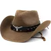 Chapéu de Cowboy de Palha com Mola para Primavera e Verão, com Aba Larga para Uso Externo, Proteção Solar, Respirável e Resistente ao Sol