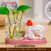 Lindo Gato de la Suerte Jarrón Hidropónico para Entrada, Aparador de Vino, Mueble de TV, Arreglo de Plantas de Escritorio de Oficina, Decoración del Hogar