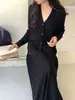 Conjunto de Tricô Cardigan Feminino Linha A Saia Guarda-chuva Lã Merino Superfina 100% Fiação Direta da Fábrica Atacado Personalização