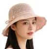 Nuevo Estilo Primavera y Verano 2026 Sombrero de Algodón y Lino Hueco para Mujer, Sombrero de Sol de Verano con Protección Solar, Plegable y Transpirable, Estilo Coreano con Ala Ancha