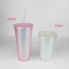 Suministro Directo de Fábrica Vaso de Paja de Doble Capa con Diamantes Completos de 600 ml Inserto Láser Vaso Durazno Colorido