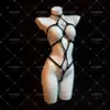 Ropa de tres piezas sexy de tiras para diversión de ocio de medio día personaje de juego de bruja tentación body transparente con entrepierna abierta