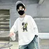 Camiseta de Manga Comprida Infantil para Meninos Estilo Primavera e Outono 2026 Nova Chegada Top Infantil 100% Algodão Puro Top de Gola Redonda para Crianças Médias e Grandes