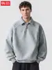 Sudadera Han Lu de Peso Pesado, Corte Holgado, Media Cremallera, Cuello Camisero para Hombre, Otoño, Suéter Corto Ancho de Perfil Bajo con Diseño de Retazos Segmentados.