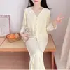 Pijama Nuevo Estilo Otoño/Invierno 2026 para Mujer, Puro Deseo De Rong Calidez Casual, Se Puede Usar Afuera, Cárdigan, Manga Larga Ropa de Casa