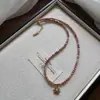 Colar de Rodolita Natural Moda Feminina Luxo Acessível Corrente de Clavícula de Nicho Titânio Simples Aço Titânio Pingente de Girassol Colar de Pescoço Joia