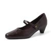 Elegante Capa Superior de Piel de Oveja Camelia Primavera 2025 Punta Redonda Pequeña Cuero Genuino para Viajar Tacón Medio Grueso Zapatos de Un Botón para Mujer