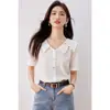 Blusa de Gasa Jacquard Estilo Francés para Mujer, Tallas Grandes, Nuevo Modelo Verano 2026, Inspirada en Chanel, Cuello Elegante de Doble Capa, Blusa Extremadamente Adelgazante