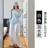 Calça reta de linho branco de perna larga para mulheres, novo estilo verão 2026, cintura alta, fluida, estilo old money, calça casual de algodão-linho seda gelo