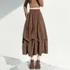 Saia midi plissada de veludo cotelê marrom para mulheres, design de outono, cintura alta, modeladora, comprimento médio