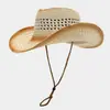 Sombrero de Paja Cortado Estilo Vaquero Occidental Estilo Étnico Europeo y Americano Ala Ancha Viajes al Aire Libre Pradera Sombrero Casual Transpirable Sombrero para el Sol