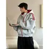 2026 Sudadera con Capucha Gruesa de Estilo Primavera y Otoño Unisex Rayas Rojas y Blancas Cárdigan con Capucha Ropa Deportiva Top