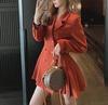 Vestido Acinturado Slimming Coreano com Gola Plissada 2026 Primavera e Outono Estilo Hepburn Maduro Estilo Academia Britânica Vestido Curto