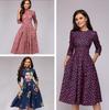 2022wish Vestido de fiesta de forma A para mujer europea y americana, retro, floral, manga de siete puntos, cuello redondo