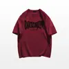 Camiseta de Algodón Pesado Manga Corta Color Borgoña para Hombre Verano 2025 Nueva Camiseta Americana High Street Holgada Casual