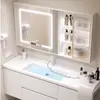 Gabinete de Baño Combinación Estilo Crema Moderno Simple Lujo Ligero Dulce Madera Maciza Lavabo de Baño Gabinete para Lavabo