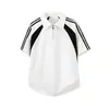 Nova Camisa Polo Meio Zíper Estilo College Jianheng, Cor Blocada Retro Americana Manga Raglan Patchwork Esportivo Masculino
