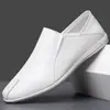 Zapatos de Cuero Talla Grande, Estilo Nuevo de Moda, Zapatos sin Cordones para Hombre, Transpirables Casuales de Suela Blanda, Parte Superior Suave, Zapatos Blancos para Conducir Relajado