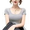 Camiseta de Manga Corta con Cuello Bajo para Mujer, Estilo Primavera/Verano 2026, Chaleco Ajustado, Top Interior Adelgazante de Manga Corta, Camiseta Básica Ajustada de Manga Corta