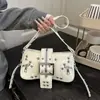 Nuevo Bolso de Mano para Mujer 2025, con Textura, Remaches, Estampado de Leopardo, Bolso Cruzado para Moto, Bolso tipo Baguette para Hombro y Axila