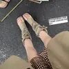 Nuevas sandalias de caña alta para mujer, de verano, de moda, con punta abierta, efecto adelgazante, hasta la mitad de la pantorrilla, con diseño de tira en la punta