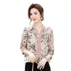 Ropa de Mujer Moderna y Elegante para Mamás, Top Ligero de Gasa Estampado de Manga Tres Cuartos para Verano