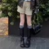 Botas Retro de Invierno 2025 con Pliegues, a Media Pantorrilla, con Hebilla de Cinturón, Caña Ancha, Hasta la Rodilla, Tacón Grueso, Botas de Montar Adelgazantes para Mujer