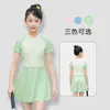 Traje de baño infantil Happy Yuan para niñas, estilo de una pieza con falda, adecuado para estudiantes de secundaria, disimula la grasa corporal y estiliza la figura, ideal para vacaciones en aguas termales, traje de baño anti-exposición