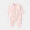 Macacão Bebê Classe a de Algodão Puro com Amarração, Macacão para Recém-Nascido com Coberturas para Mãos e Pés, Costura Fluorescente Roupa Íntima para Recém-Nascido