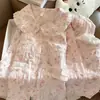 Pijama de encaje dulce y lindo y collar de perro de canela para mujer, conjunto de ropa de estar cómoda de manga larga y pantalones largos para primavera y otoño