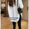 Camiseta Blanca con Abertura para Mujer Talla Grande Manga Media Longitud Media Letras de Moda Verano Sencilla Cuello Redondo Top Pulóver para Mujer Moderno
