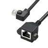 Cable de parche de extensión RJ45 macho a hembra en ángulo recto con orejas para Ethernet Gigabit 100/1000