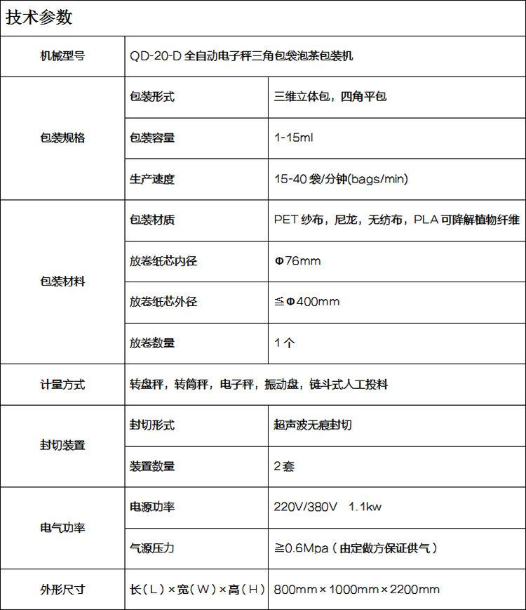 三角茶叶包装机参数