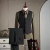 Novo Terno Masculino Risca de Giz Três Peças 2025 Alta Qualidade Dupla Face Gola Lapela Notch Conjunto de Terno Business Sob Medida