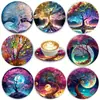 Elegante Set de 8 Piezas de Madera con Encantadores Posavasos Artísticos de Estilo Étnico, Resistentes al Calor y Antideslizantes, Adecuados para Posavasos de Mandala