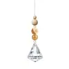 Pingente apanhador de sol de cristal estilo nórdico com contas de madeira, móbile de vento com luz e sombra arco-íris feito à mão, presente de decoração para casa