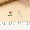 20 Pingente de Flor de Óleo Gota K Branco Pingente de Flor de Rosa Laço Flor de Óleo K Pingente DIY Pulseira Doce Fofa Acessórios de Joias