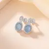 Pendientes de botón Yilu de Plata de Ley S925 con Aguamarina, Forma Ovalada Geométrica, Versátiles, Lujo Ligero, Frescos y Elegantes para el Trabajo