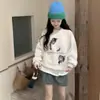 Moletom Redondo com Estampa de Gato Retrô Estilo Coreano para Mulheres, Novo Estilo Preguiçoso de Outono, Top Versátil Casual de Lã, Moderno