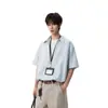 Camisa Rayada Holgada Relajada para Hombre Manga Corta Falsa de Dos Piezas Ropa Estilo Perezoso Patchwork Verano Retro