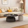 Sala de estar na cor creme, conjunto de mesa de centro redonda para uso doméstico, design moderno e minimalista, adequado para apartamentos pequenos, mesa lateral para sofás e mesa minimalista para varanda