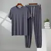 Conjunto de Dos Piezas para Hombre: Camiseta de Modal de Cuello Redondo y Pantalones Largos con Puño para Otoño Temprano, Nuevo Conjunto Holgado de Tallas Grandes para Estar en Casa