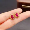 Pendientes de Rubí Natural Transfronterizos de Amazon Plata S925 Piedra Principal 5*7 Joyería de Lujo Venta Directa de Fábrica