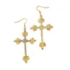 Brincos de argola em forma de cruz da moda personalizados para mulheres, estilo europeu e americano, estilo frio do Instagram, brincos de diamante com temperamento, joia de orelha
