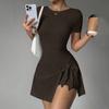 Nuevo Vestido Deportivo de Dos Piezas Falsas Anti-reflejos Ajustado con Tirantes Adelgazantes Casual Fitness Espalda Bonita Vestido de Yoga Tenis