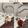 Collar Trenzado de Cuerda con Perlas de Piedra Natural para Mujer, Cadena para Clavícula de Piedra Ojo de Tigre Estilo Chino Nuevo Vintage, Accesorio Largo Colgante para el Cuello con Manchas