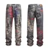 Pantalones de Patchwork Tendencia Nacional Transfronteriza Primavera/Verano, Bloques de Color, Pierna Recta Ajustada, Artesanía Pesada, Jeans para Hombre Europeos y Americanos, Estilo Punk Personalizado