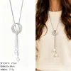 Cadena para Suéter de Collar Largo Geométrico, Accesorio de Lujo de Alta Gama, Versátil y de Moda, Colgante de Perla para Otoño e Invierno