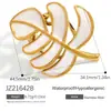 Anillo Transfronterizo de Acero Inoxidable con Diseño de Hoja de Monstera, Esmalte de Colores, Estilo Tropical, Chapado en Oro Real de 18K Joyería